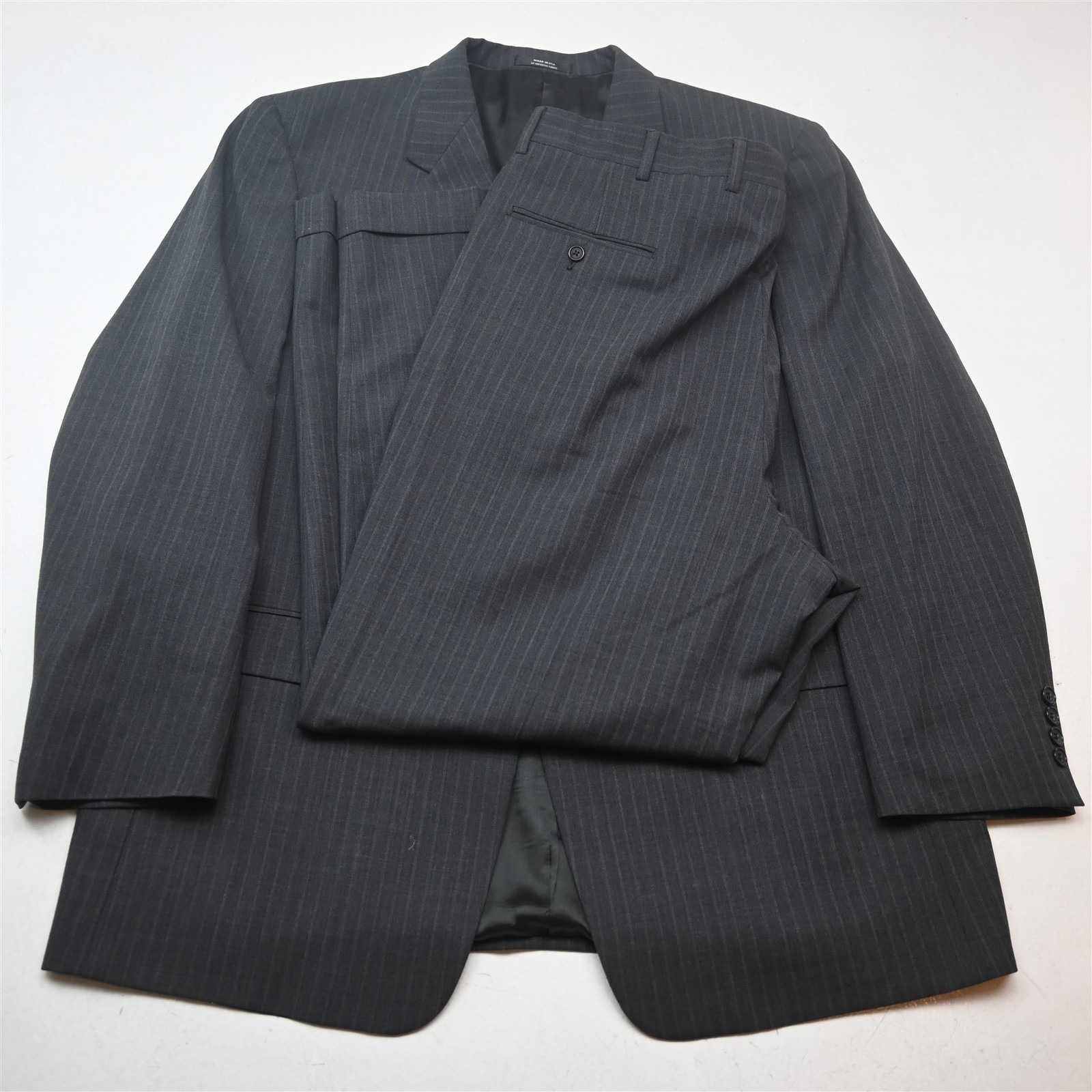 Vtg Y2k 2000s Boxy Austin Reed 48r 38x30 Gray Striped Wool Usa Made Mens Suit